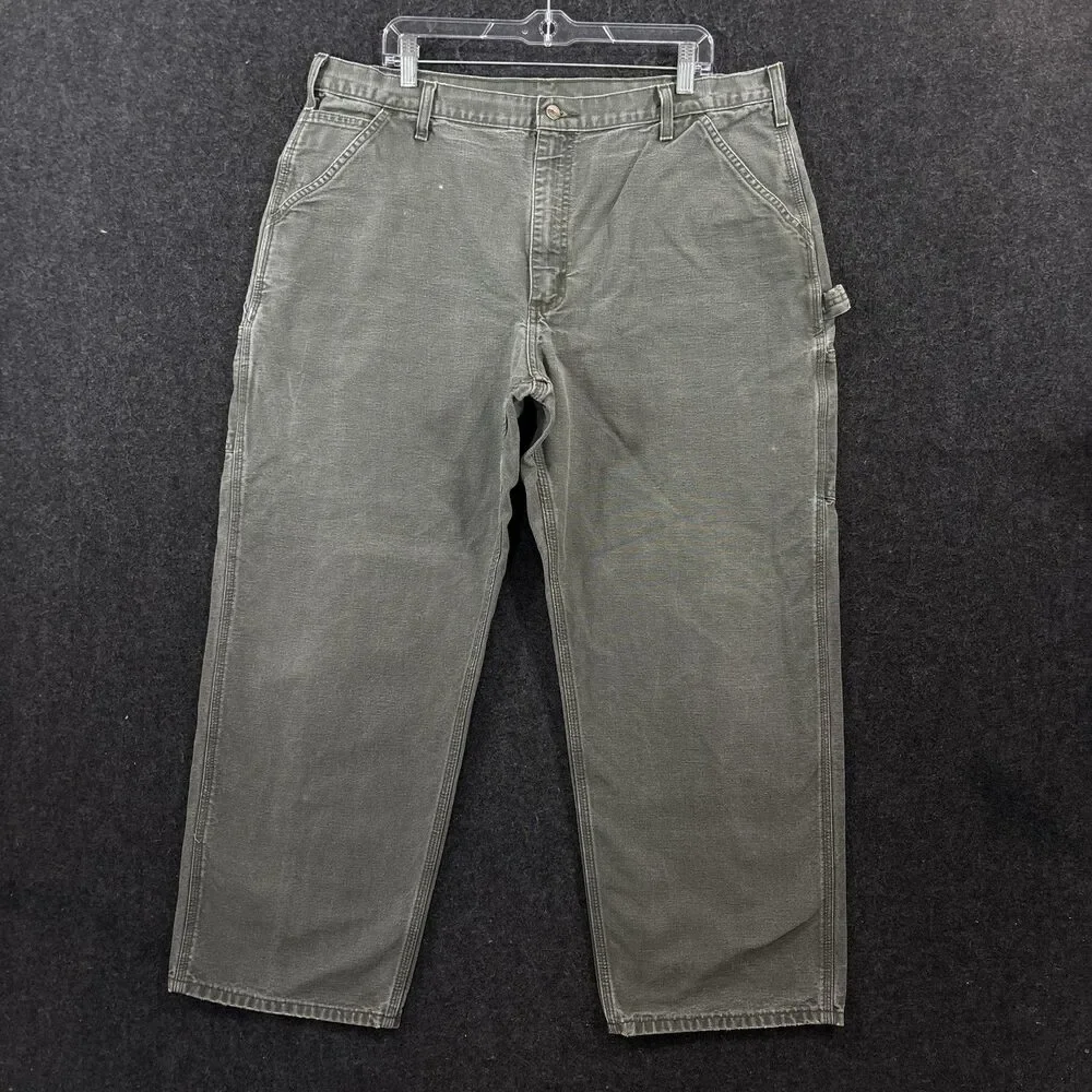Carhartt Carpenter Pants Men's 38x29 Green Duck Canvas Relaxed Fit Dungaree